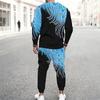 Men Black White Abstract Curve Line Print Long Sleeve Sweatshirt Jogger Pants Two Piece Suit