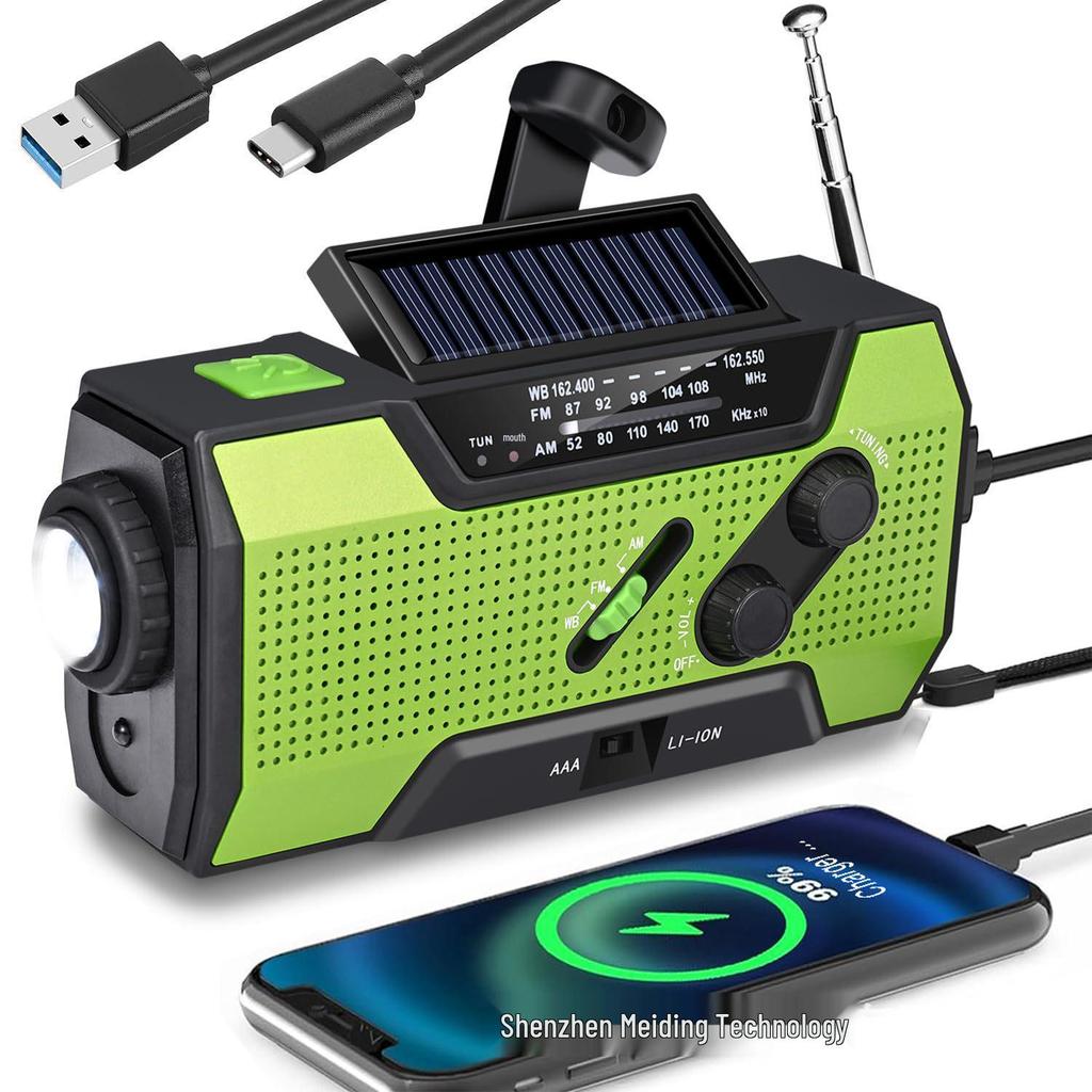 Solar Hand-Cranked Multi-Function Emergency Radio for Outdoor Use
