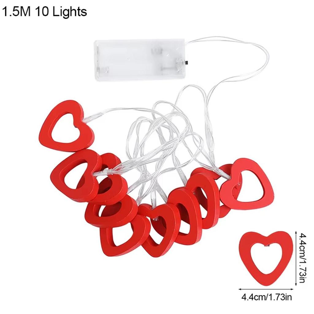 1.5m Wooden String Light Led Lights Battery Operated Fairy Birthday Decoration Decorative Heart Shape White Outdoor Party Indoor
