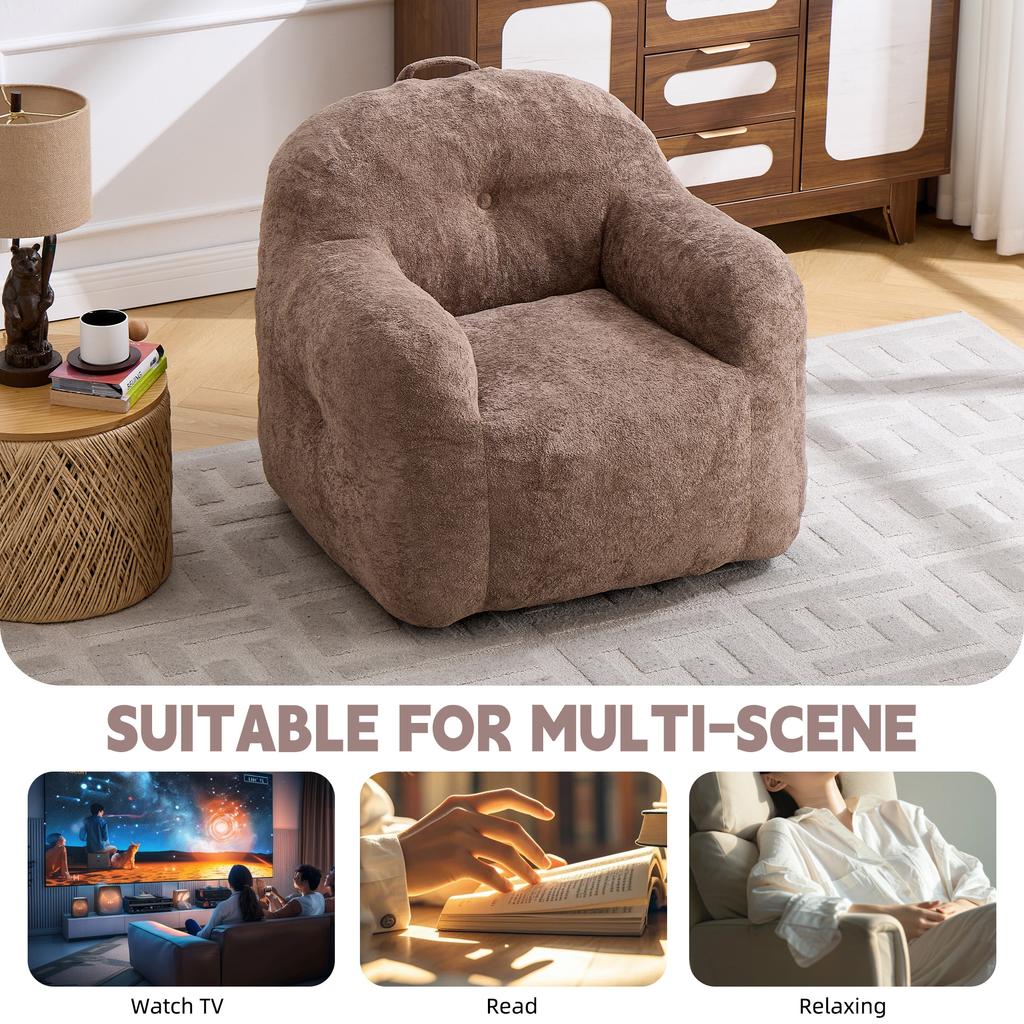 Bean Bag Chair with Shredded Sponge Filler ,Faux Fur Beanbag Sofa with Armrests , for Living Room, Bedroom & Reading,No Assembly Required ,Khaki