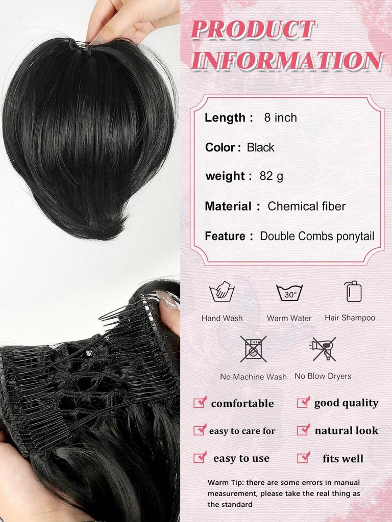 Synthetische, kurze, unordentliche, lockige Haarknotenverlängerung, leicht dehnbares Haar, Doppelkämme, Clip-In-Pferdeschwanz mit elastischer Bandverlängerung, Pferdeschwanz-Haarteile