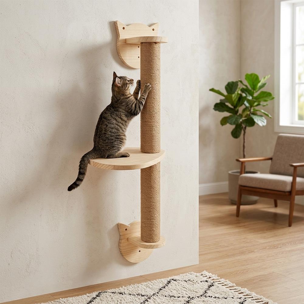 Wall Mounted Cat Scratching Post With Perch Platform Sisal Wood Cat Scratcher Tree Cat Claw Grinding Post For Indoor Kitten