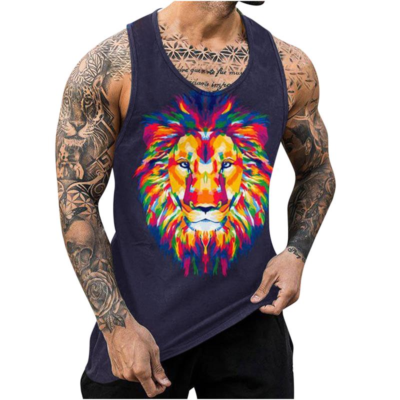 Men's Tank Tops Harajuku Handsome Animal Print Vest Fitness Bodybuilding Gym Muscle Casual Sleeveless T-Shirt
