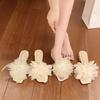 Fashion Shoes Woman 2025 Slippers Soft Flower Luxury Slides String Bead Square heel Pantofle Comfort Designer Block Summer New Floral