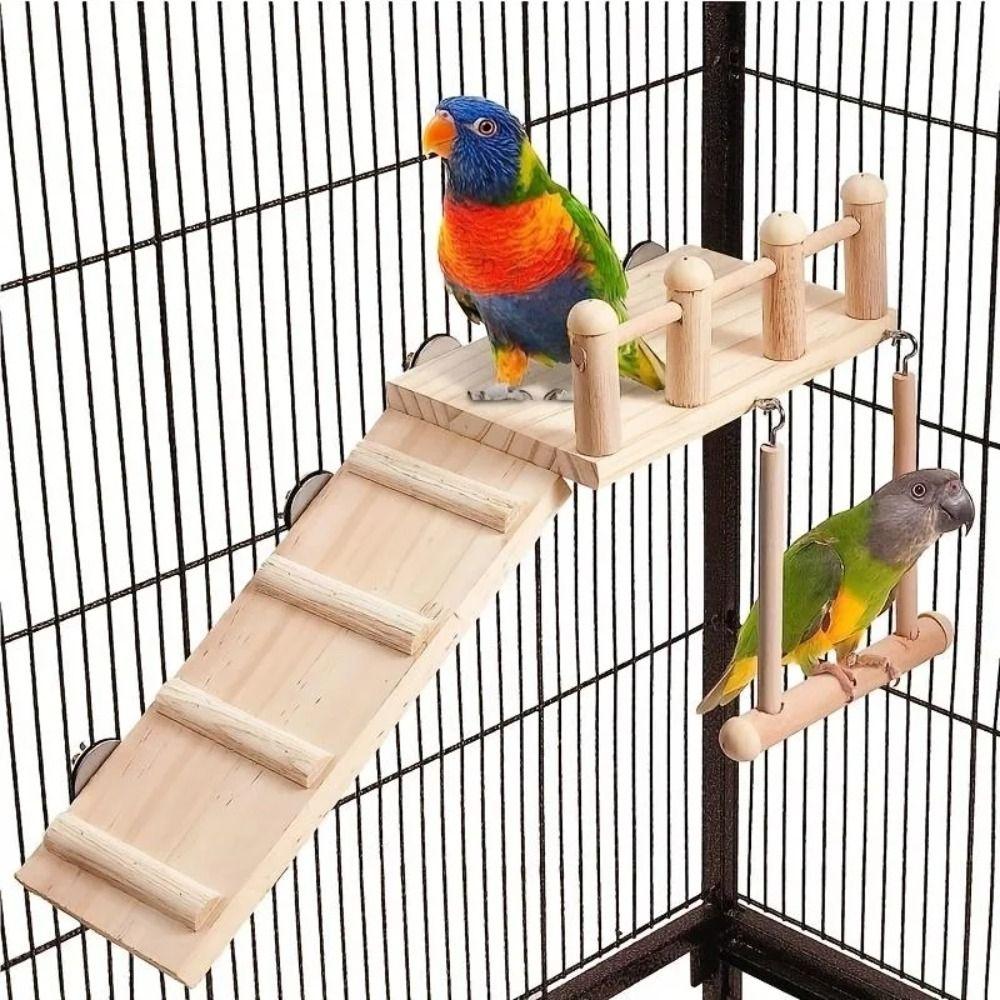 Wooden Bird Swing Climbing Ladder Natural Bird Playing Gyms Exercise Stands Hamster