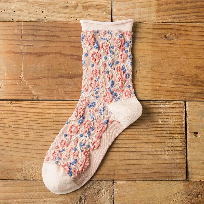 Fashion Cute Korean Style Girls Ladies Casual Crew Socks Colorful Flower Women Cotton for Spring Winter Happy Creative Gifts