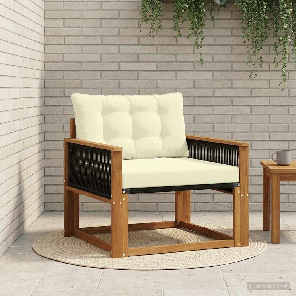 Outdoor Middle Sofa Solid Acacia Wood and Textilene Natural