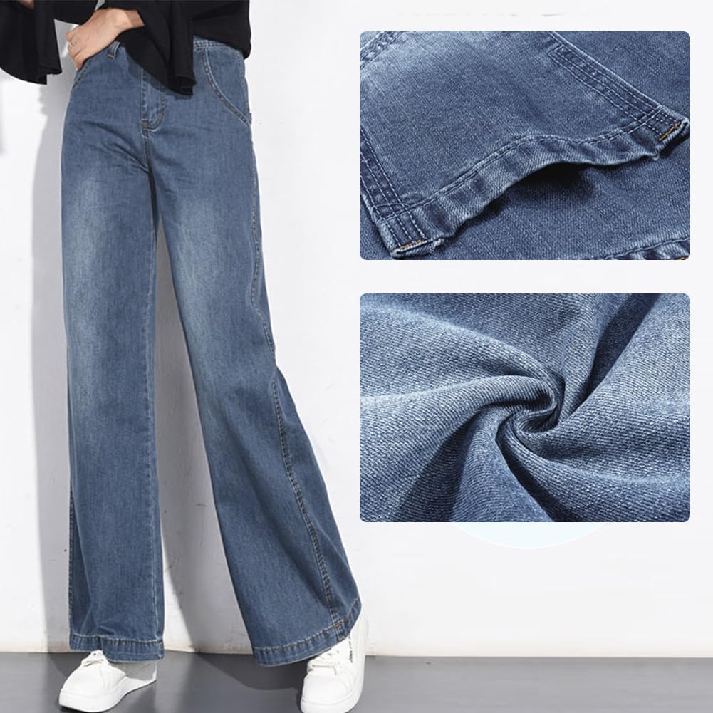 Sueeya Denim Simple and Casual and Perfect for Everyday and Denim Size 2XL Women's Wide-Leg Pants, Flattering, High-Waisted, Stylish, Commuting, Wear,