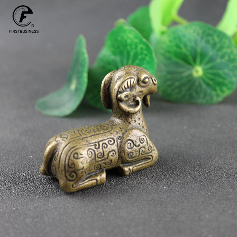 Antique Bronze Goat Statue Decoration Solid Brass Sheep Ornament Copper Tea Pet Desktop Paperweight Vintage Home Decor Accessory