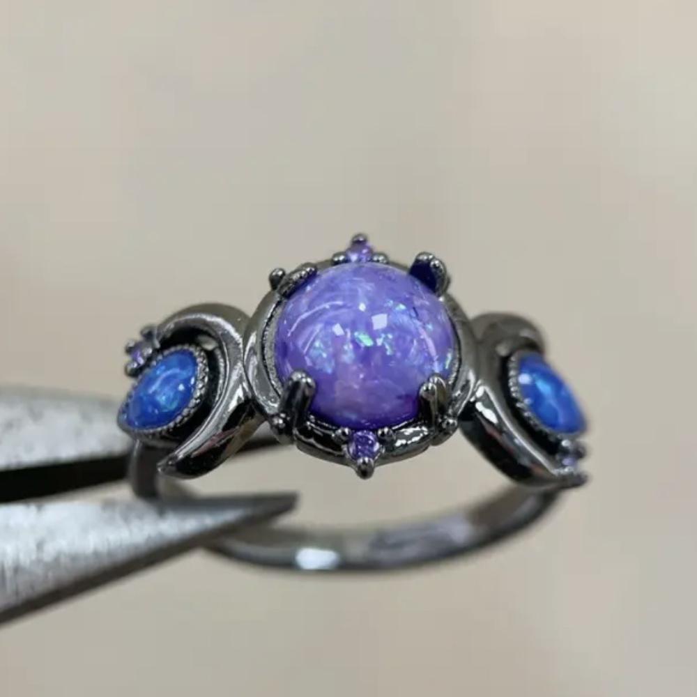 

2025 Fashion Female Round Purple Imitation Fire Opal Black Rings for Women Bridal Accessories High Quality Vintage Jewelry Gifts 8 белый
