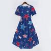 Women V Neck Short Sleeve Casual Dress Independence Day Star Print Wrap Midi Dress with Tie Waist Summer Party Dress