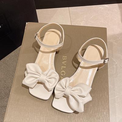 Grande cor sólida sandálias de dedo aberto feminino verão fivela de uma linha moda temperamento arco nó sapatos femininos confortáveis