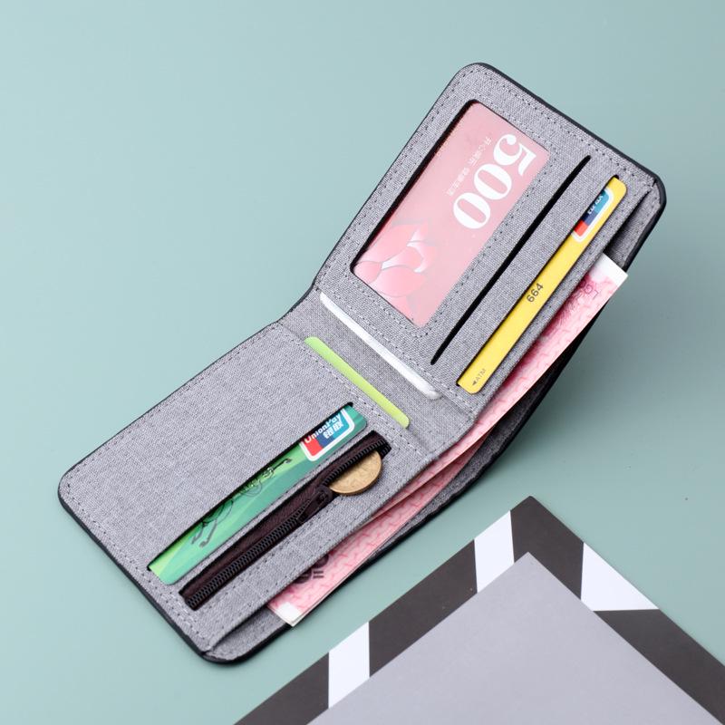 Men's Super Thin Canvas and Leather Zipper Wallet