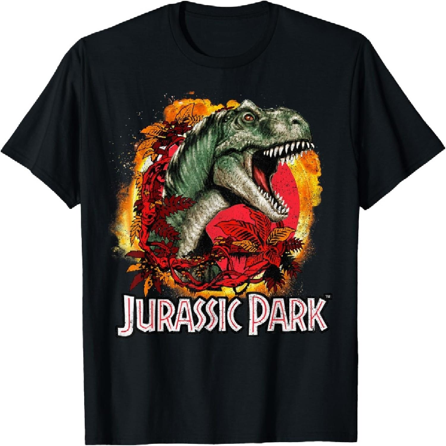 Jurassic Park T-Rex Explosion Tropical Logo Graphic T-Shirt T-Shirt S