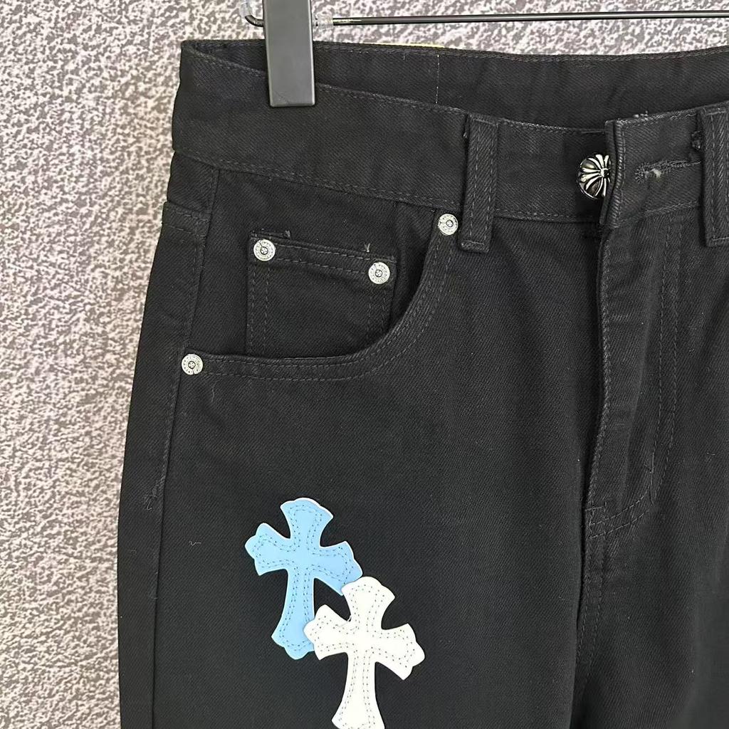 9904 CHROME HEARTS Herre- og damejeans i amerikansk stil, trendy med stofflapper, avslappede og moteriktige high street-bukser