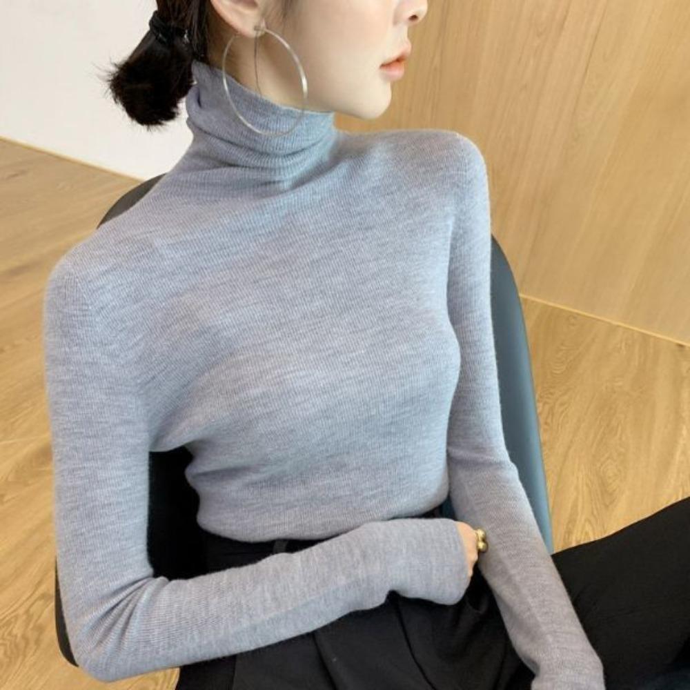 Autumn Winter New Fashion Long Sleeve Half High Collar Bottoming Shirt Solid Women's All-match Knitting Chic Tops