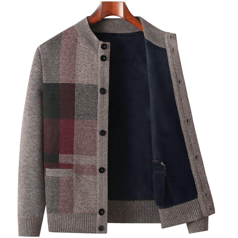 Warm Fleece-Lined Cardigan for Middle-Aged and Elderly Men: Knitted Sweater & Thick Grandpa Jacket