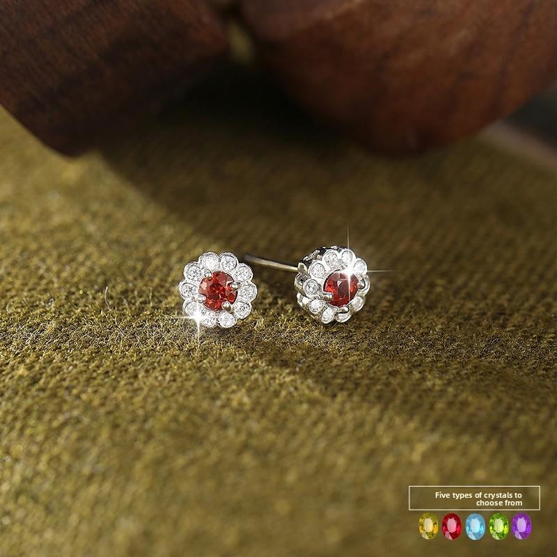 S925 sterling silver stud earrings women's niche natural crystal stone earrings personalized high-end design jewelry
