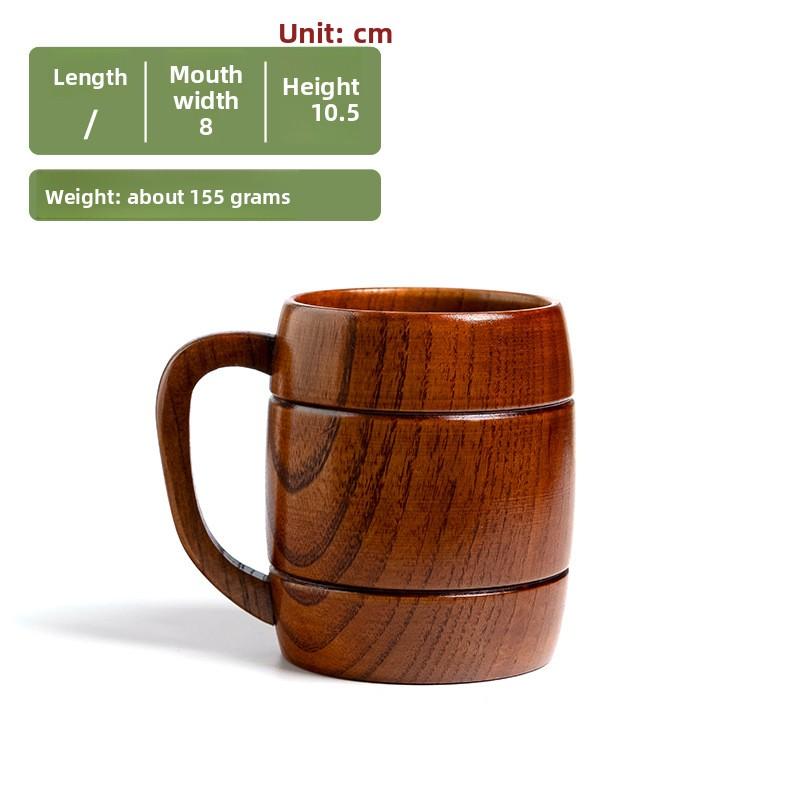 Solid Wood Water Cup Household Mug Simple Milk Cup Handle Retro Coffee Cup Breakfast Tea Cup