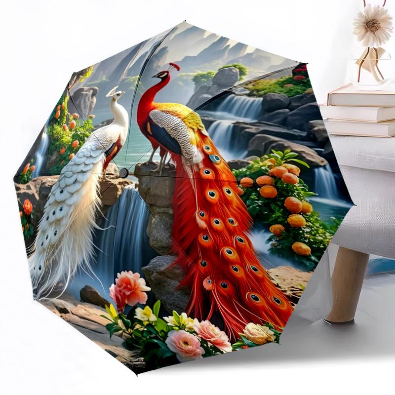 Blue Peacock Garden Outdoor Automatic Umbrella Retractable Design with 8-Rib Durability Lightweight Perfect Gift for Friends Family