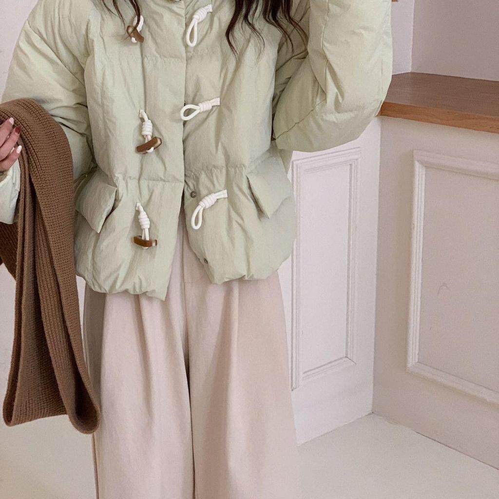 Korean Style White Duck Down Jacket - Stand Collar, Loose Fit, Petite Women's Winter Coat