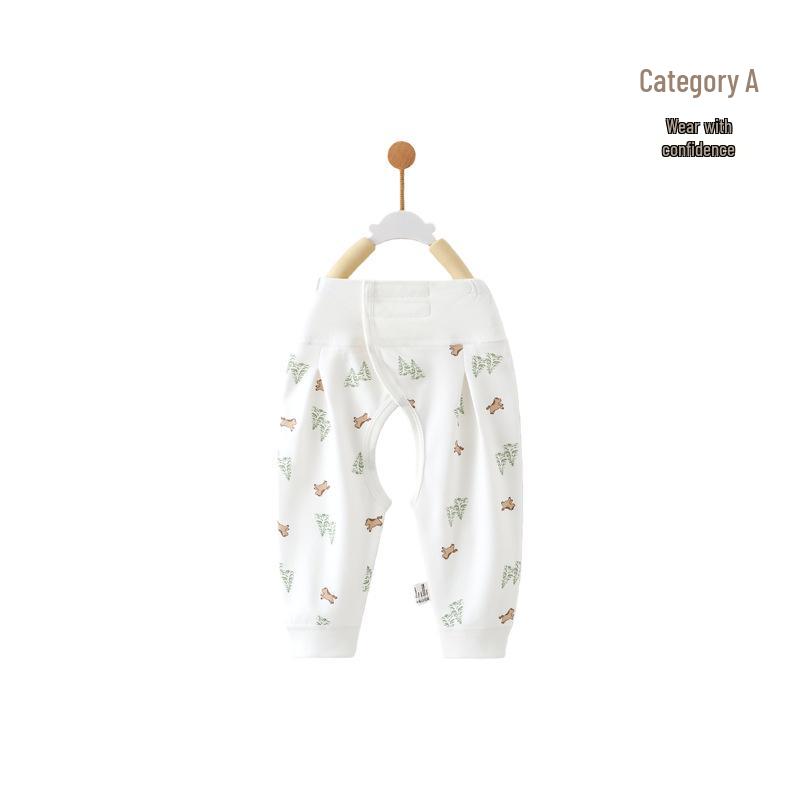 Spring & Autumn Newborn Baby Pure Cotton Open Crotch Pants with Belly Protection for Boys & Girls