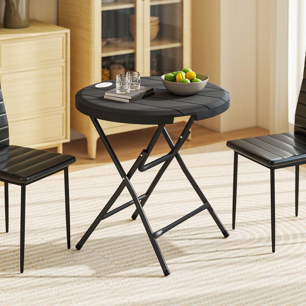 Foldable Round Garden Table for 4, Outdoor Dining Table with HDPE Tabletop and Steel Frame, 80 x 80 x 73 cm, Dark Grey