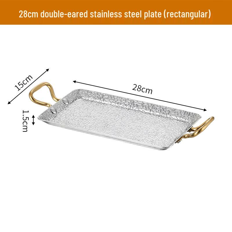 Handun Stainless Steel Snowflake Hammered Rectangular 3-Compartment Serving Plate with Handles