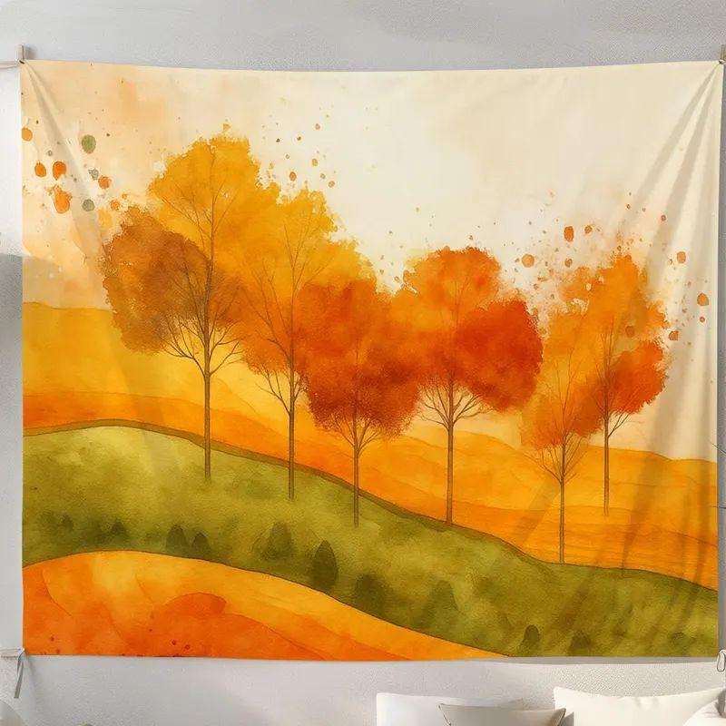 Tapestry autumn tree warm watercolor 75x100
