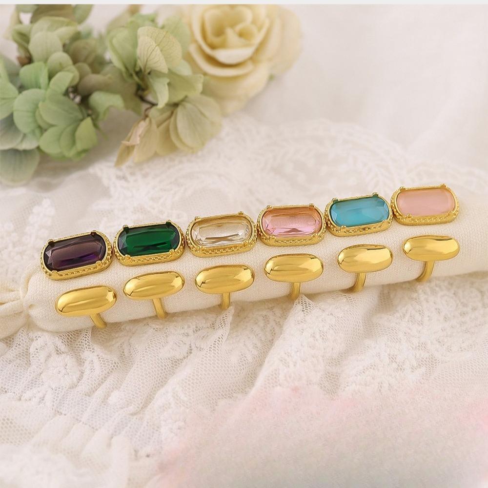 Square Inlaid Zircon Open Ring Women's Fashion Light Luxury High-end Jewelry Gift