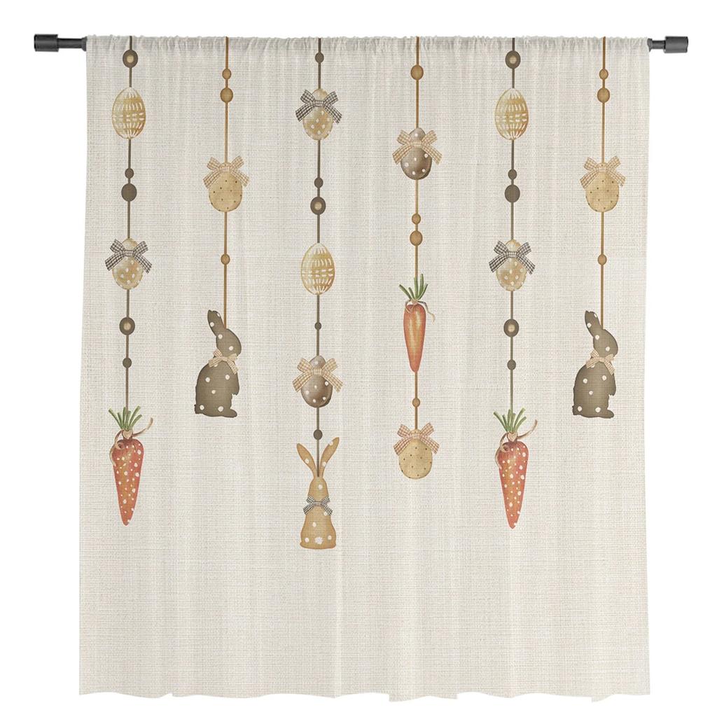 Easter Bunny Eggs Radish Tulle Curtains for Living Room Bedroom Voile Sheer Curtain Window Home Decor Drapes