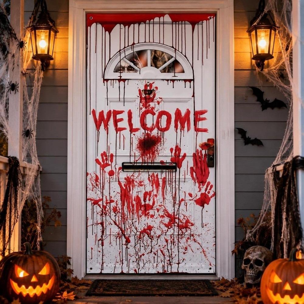 Ghost Blood Stain Skeleton Halloween 2D Door Banner Rectangular Halloween Background Banner  Party