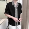 INCERUN Oversized Men Lapel Neck Half Sleeve Patchwork Casual Shirts