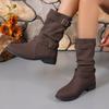 Plus Size Buckle Denim Buckle Fashion Boots Fall and Winter New Square Heel Round Toe Women's Boots