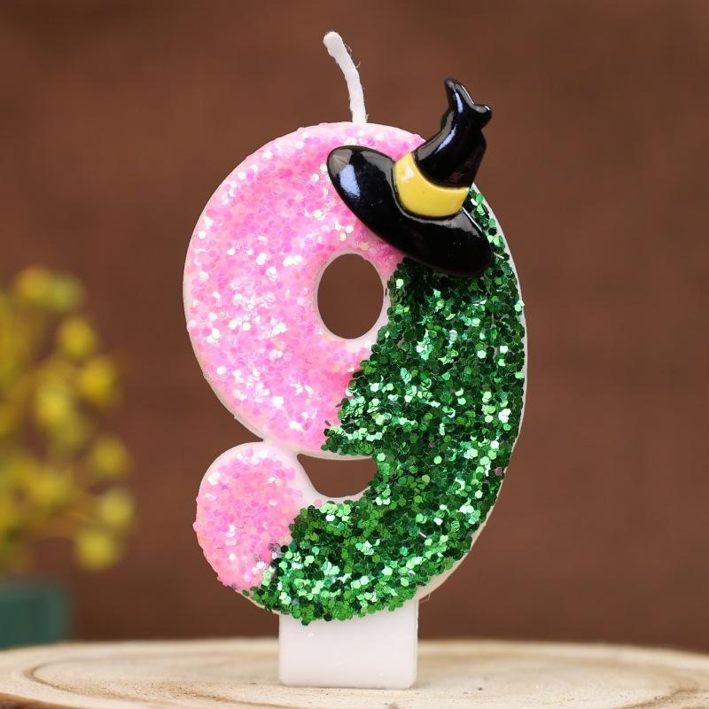Sequin Number Birthday Candle 0-9 Creative Cake Decoration First Year Number Candle Wizard Hat