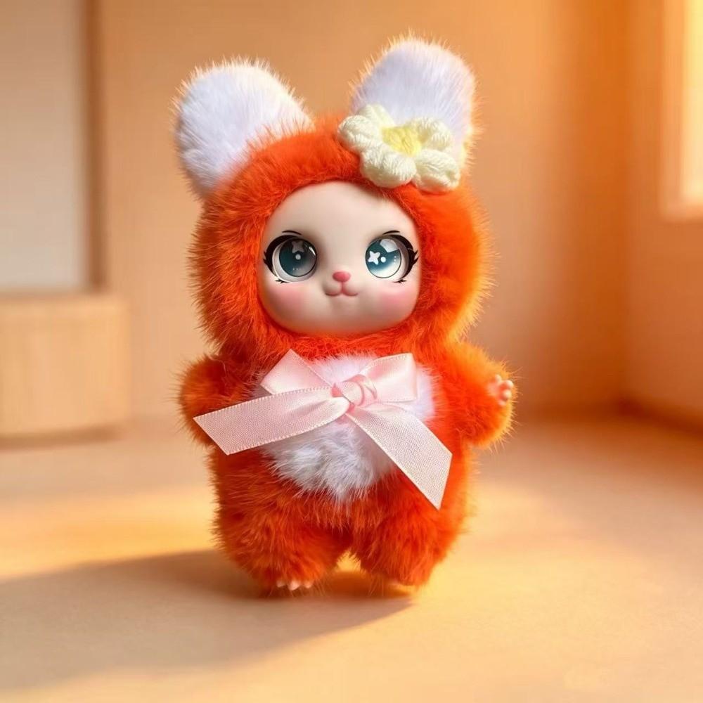 Big Ear with Flower Rabbit Plush Keychain Ornaments Bunny Plush Doll Pendant  Car Keyring