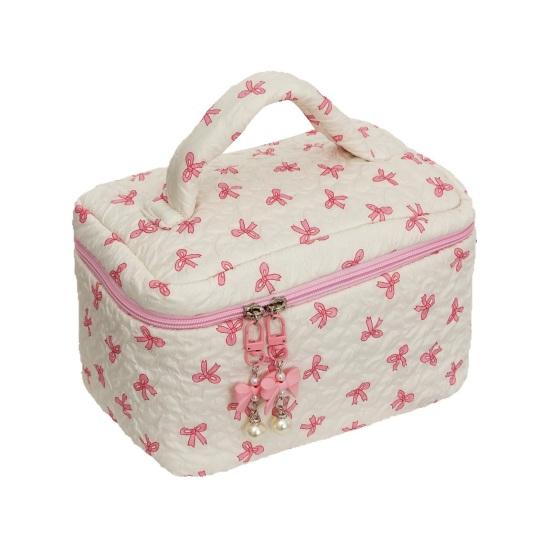 

Quilted Makeup Pouch Cute Bow Travel Cosmetic Organizer with Zipper Cotton Puffy Aesthetic Toiletry Bag for Women Girls L розовый