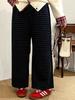 Plus Size Women's High-Waisted Retro Plaid Wide-Leg Cropped Pants NK1287