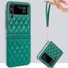 Premium PU Leather Phone Case for Samsung Galaxy Z Flip 7 6 5 4 Z Flip 4 Phone Case with Wrist Strap and Card Slot Green