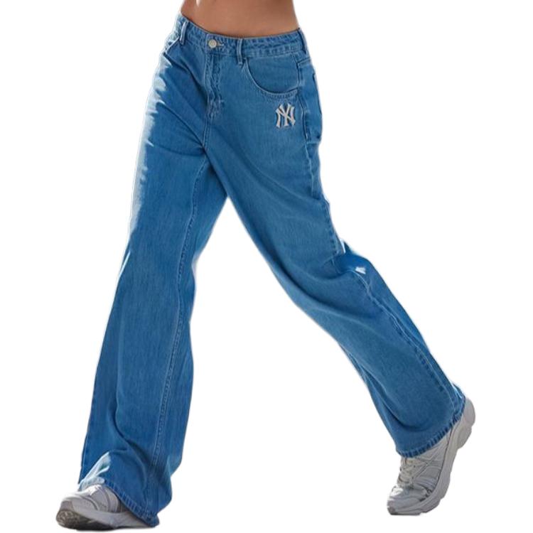 MLB New York Yankees SS24 Embroidered Logo Loose Straight Leg Jeans Women Jeans Light-Blue 3FDPB0341-50BLL
