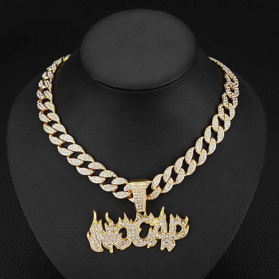 European and American Hip-hop Retro Flame Letter Pendant Men's Necklace Niche Personality Fashion Full Diamond Letter Versatile Necklace