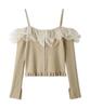 FRAY Ruffle Knit FWNT251028 I.D. Women's Off-the-Shoulder (BEG)