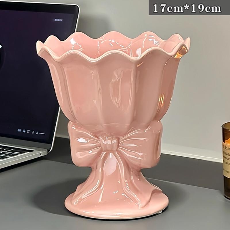 

Nordic Ceramic Bowknot Shape Vase, Home Dining Table Living Room Bedroom Office Decor Accessories, Good-looking Flower Ware, 1Pc