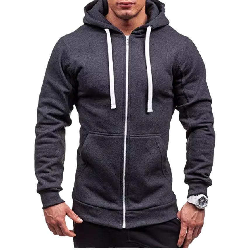 Men's 2024 Fashion Trend Casual Zip-Up Hoodie Jacket - Solid Color Cardigan Sweatshirt