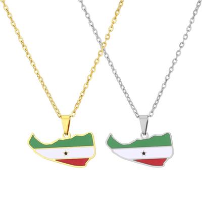 Stainless Steel Somaliland Map Pendant Retro Necklaces National Style Flag Map Dripping Oil Clavicle Chain Jewelry Gift
