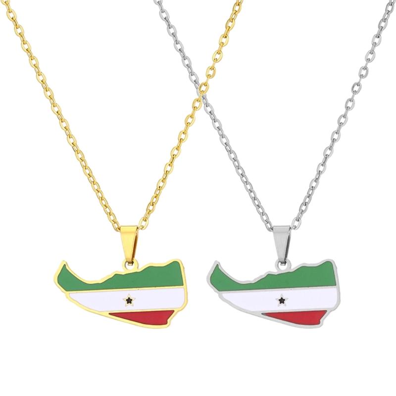 Stainless Steel Somaliland Map Pendant Retro Necklaces National Style Flag Map Dripping Oil Clavicle Chain Jewelry Gift