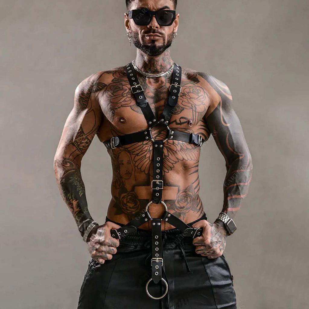 Men Sexy Leather Vest Bondage Lingerie Gay Harness Adjustable Body Chest Harness Full Body Bdsm Strap Belt Exotic Accessorie