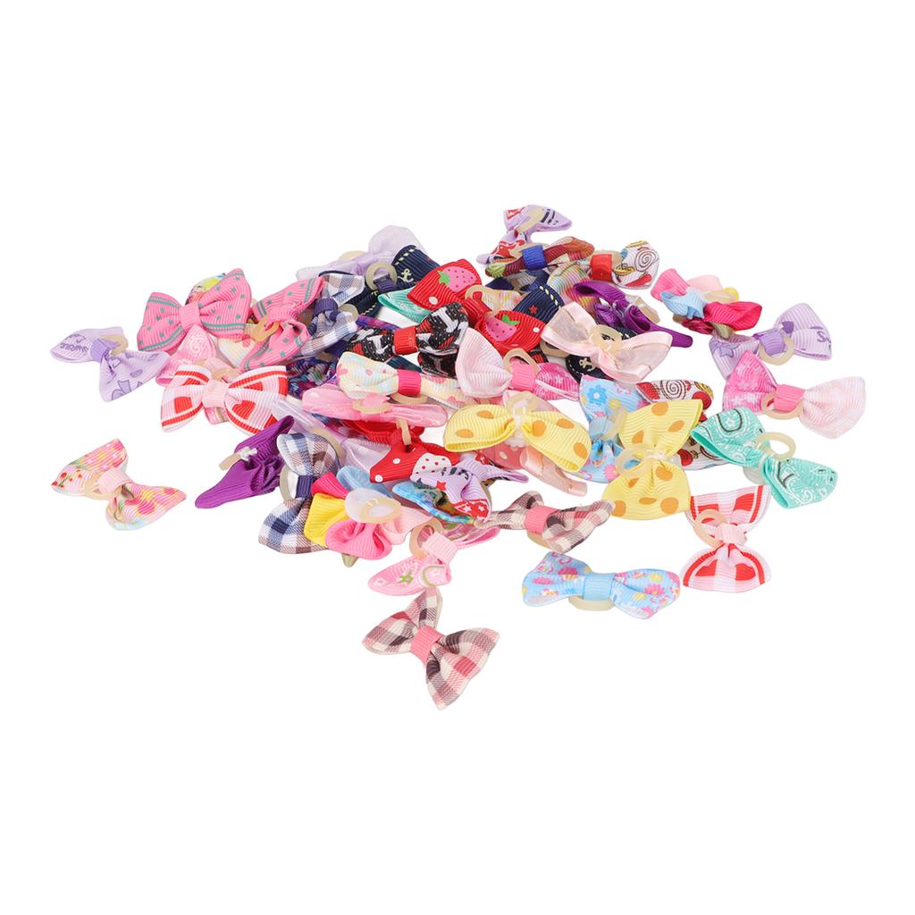 50pcs Dog Hair Bows Dog Grooming Bowknots with Rubber Bands for Wedding Birthday Christmas