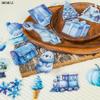 56pcs Transparent Cartoon Blue Winter Stickers Pack Waterproof PET Bookkeeping Material Decorative Car Notebook Graffiti Sticker