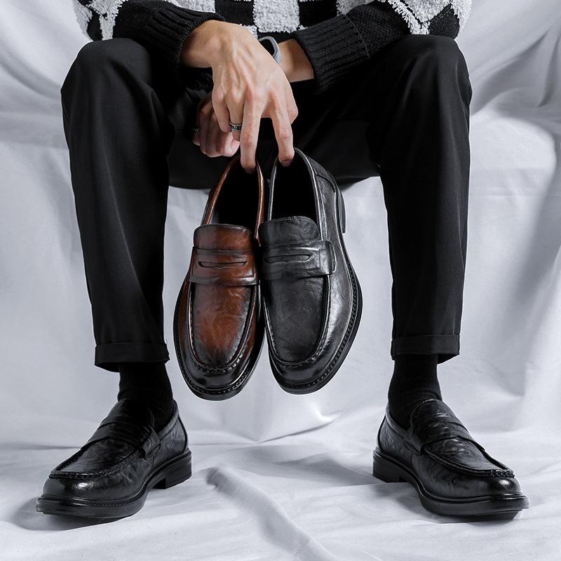 Casual Leather Shoes Men's Autumn 2025 New One-pedal Business Dress Young Men's Black Work Shoes 41018-R